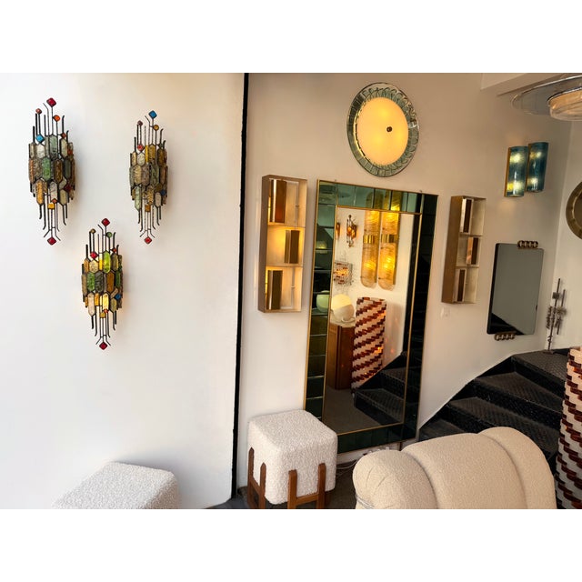 Metal Hammered Glass Wrought Iron Sconces by Longobard, Italy, 1970s, Set of 3 For Sale - Image 7 of 14