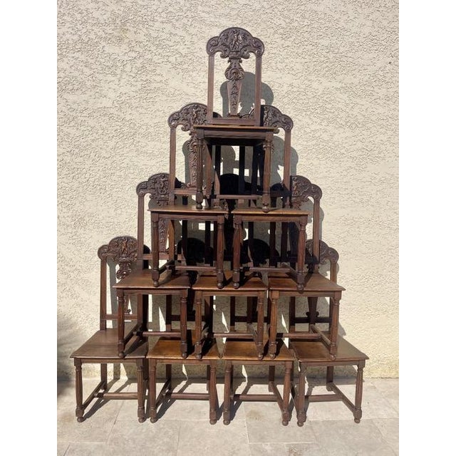 Brown Renaissance Style Walnut Chairs, Set of 10 For Sale - Image 8 of 13