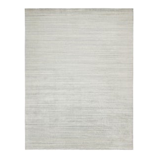 2010s Rug & Kilim’s Contemporary Rug in Textural Silver, Off-White and Blue Striae For Sale