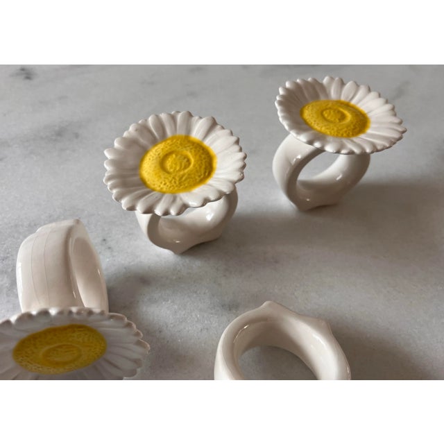 White Vintage Glass Daisy Flower Napkin Rings - Set of 4 For Sale - Image 8 of 9