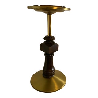 Mid 20th Century Hollywood Regency Brass and Turned Wood Smoking Stand Ashtray For Sale