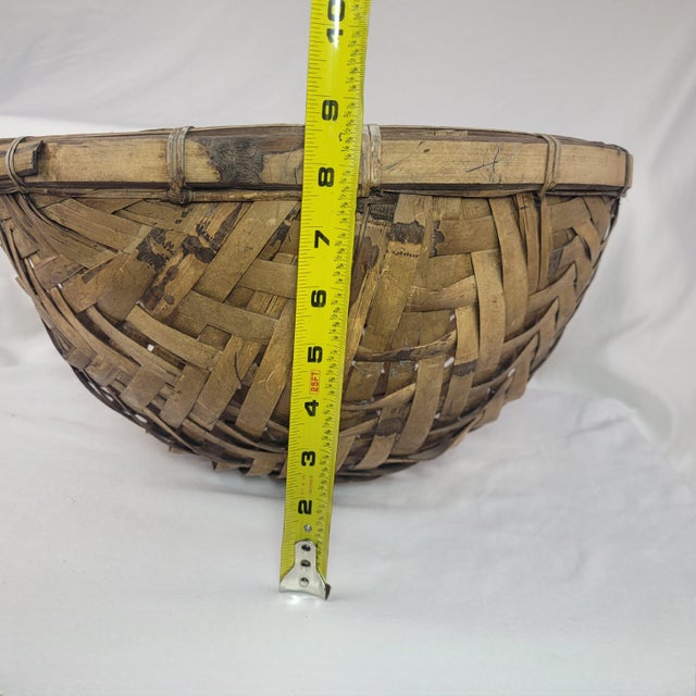 Tan Vintage Hand Woven Bamboo Winnowing Basket Deep Round Rustic Boho Farmhouse For Sale - Image 8 of 9
