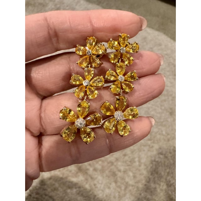 Roshe Jewels Sapphire Diamond Earrings 18k Yellow Gold Drop Earrings, A Pair For Sale - Image 11 of 12