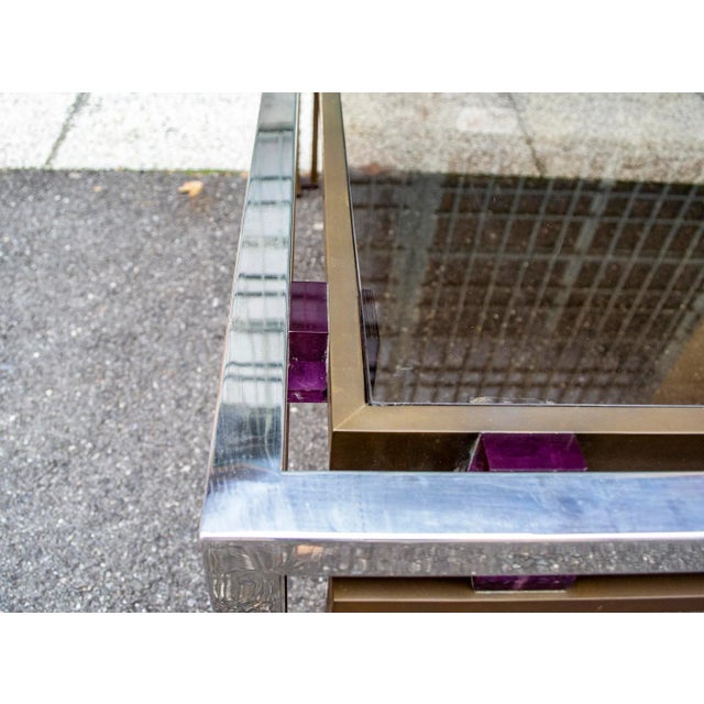 Italian Steel and Brass Coffee Table with Colorful Acrylic Glass Decorations, 1970s For Sale - Image 4 of 10
