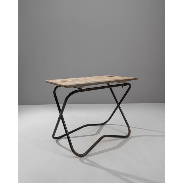 Brown 20th Century French Metal Side Table with Wooden Top For Sale - Image 8 of 18