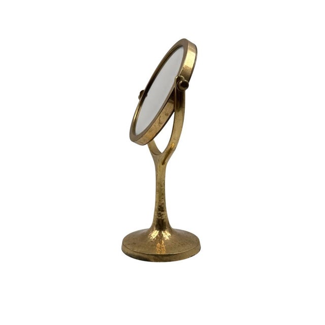 Organic Modern Hammered Brass Table Mirror, France, 1960s For Sale - Image 6 of 11