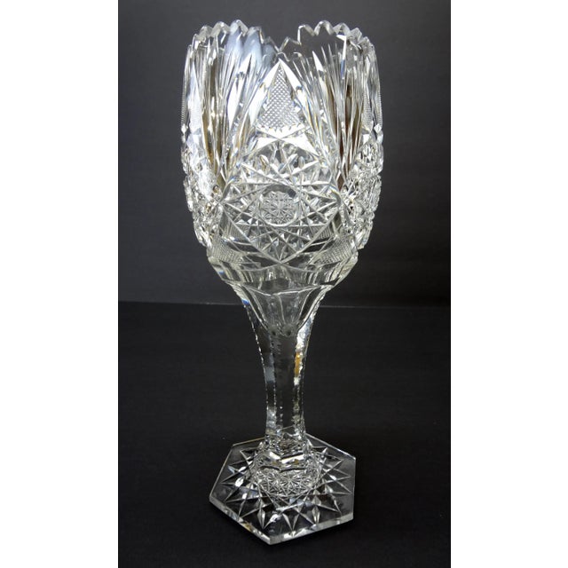 American Large Brilliant Cut Crystal Celery Vase For Sale - Image 3 of 13