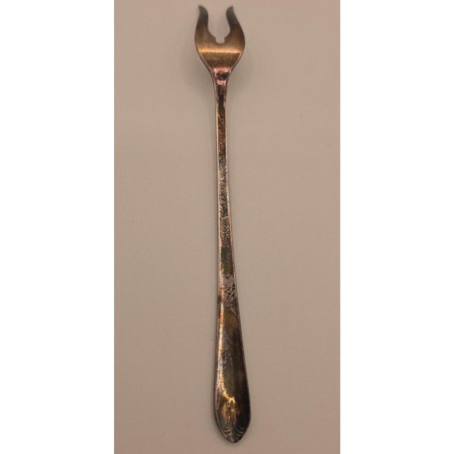 1960s Wm. Rogers & Son Lady Fair 6 Inch Silver-Plated Vintage Cocktail Pickle Fork For Sale - Image 5 of 8
