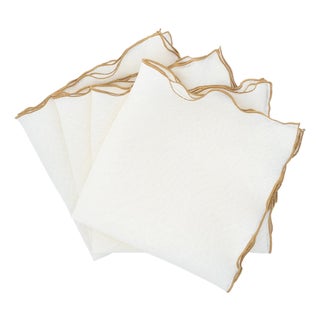 Linen Napkins With Gold Ruffled Edges, Set of 4 For Sale