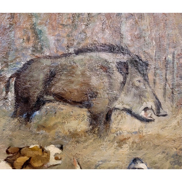 1920s Charles Perrin-Wild Boar Hunting With Dogs -1920s Sporting Oil Painting For Sale - Image 5 of 9