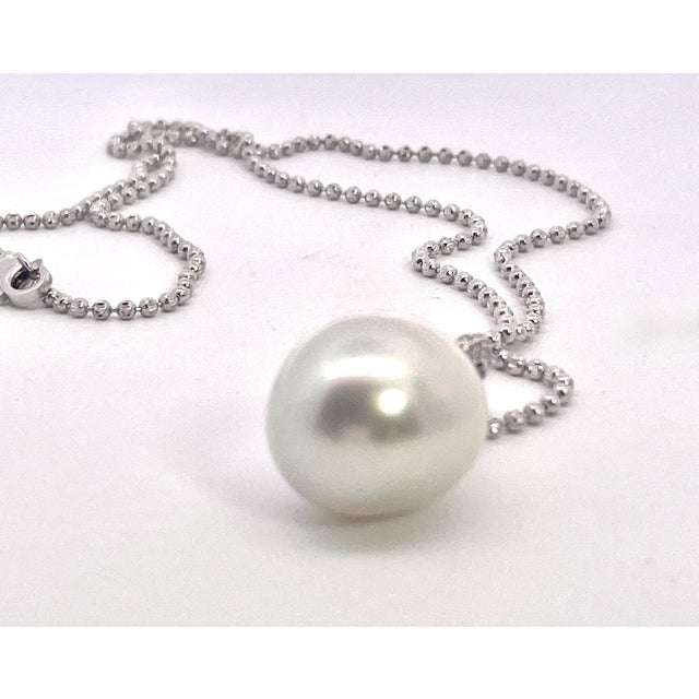 White South Sea Pearl & Diamond Pendant Necklace in 18k White Gold, Gia For Sale - Image 8 of 10