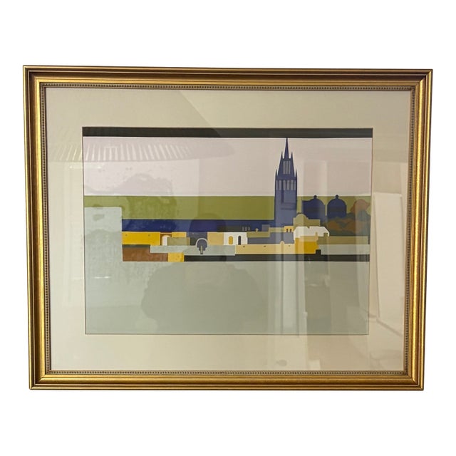 1980s Modernist Serigraph “Distant Land, New Skies” #51/150 Signed by Janice Wetzel – Custom Framed For Sale