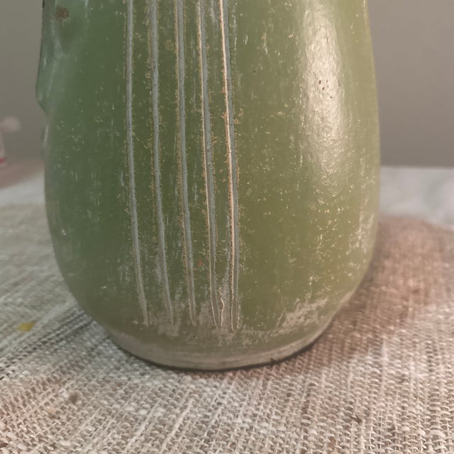 1970s Green Ceramic Vase With Face Motif For Sale - Image 4 of 7