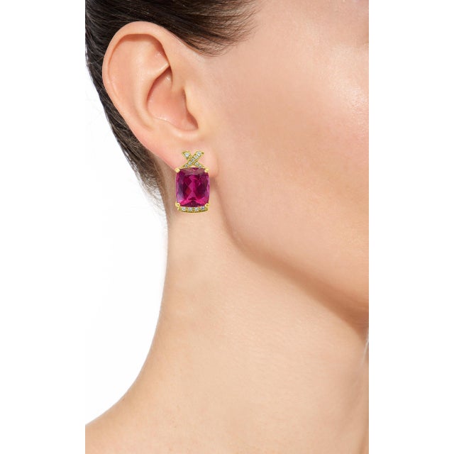 Early 20th Century 19 Carat Natural Pink Tourmaline and Diamond Cocktail Earring, 14 Karat Gold For Sale - Image 5 of 18