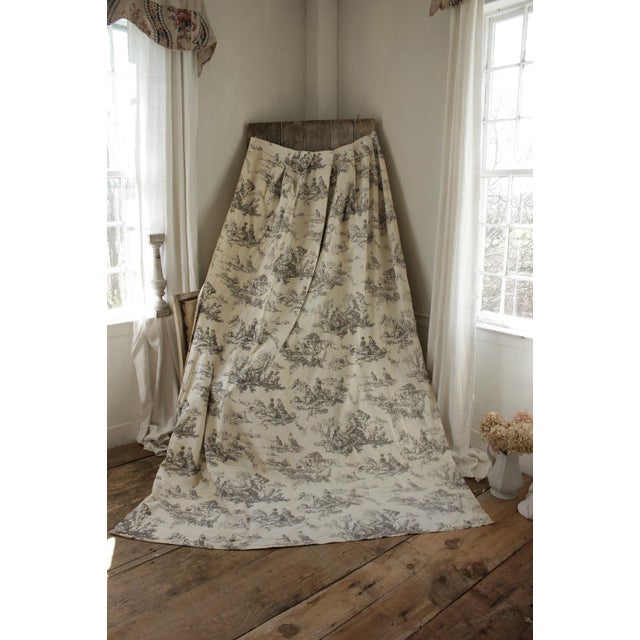 Vintage 1950s French Toile De Jouy Black Grey Large Curtain