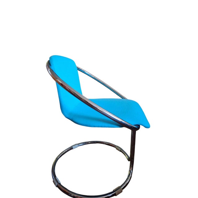 Metal Italian Steel and in Turquoise Cotton Upholstery Armchairs, 1960s, Set of 2 For Sale - Image 7 of 18