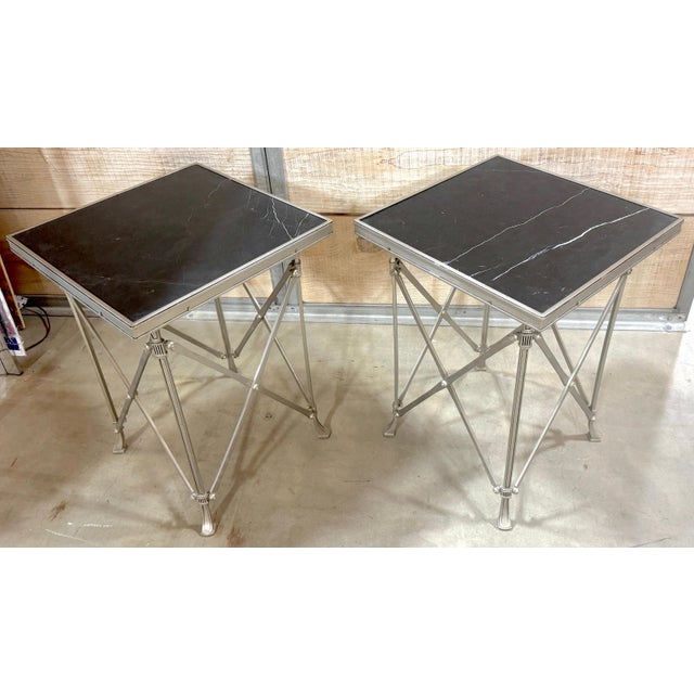 Pair Neoclassical Silvered Bronze & Black Marble Gueridons, Style of Jansen For Sale - Image 9 of 18