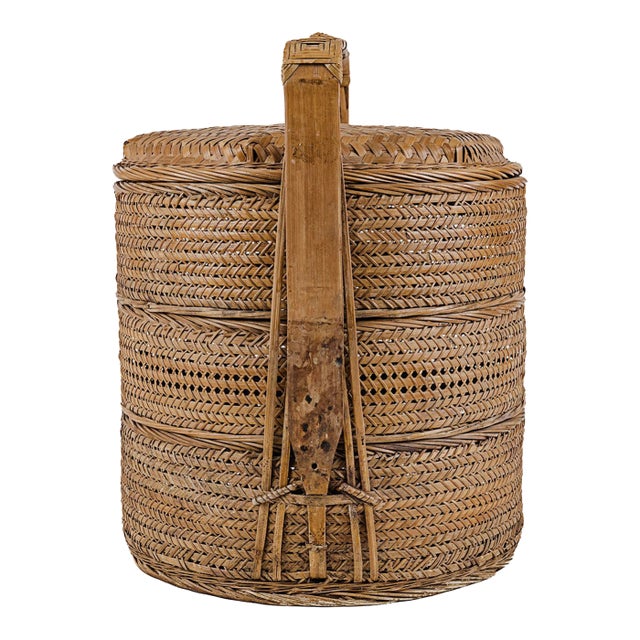 Vintage Antique 3 (Three) Tier Chinese Wedding Basket (Warm Brown) For Sale