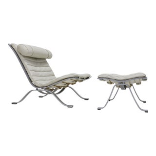 Ari Chair and Ottoman in Leather and Steel by Arne Norell, 1970s For Sale