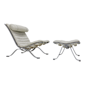 Ari Chair and Ottoman in Leather and Steel by Arne Norell, 1970s