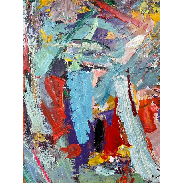 Green Abstract Expressionist Portrait Original Oil Painting For Sale - Image 8 of 12