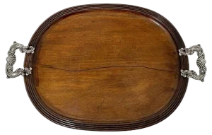 Early 19th Century French Wooden Serving Tray with Rocaille Handles