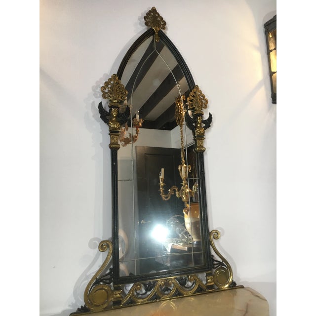 Oscar Bach 1920s Oscar Bach-Style Brass + Onyx Console With Mirror For Sale - Image 4 of 10
