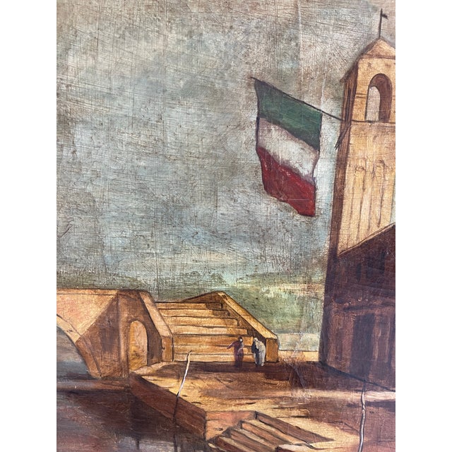 Paint Late 20th Century Heavy Carved Wood Framed Oil Painting of Italian Architectural Scene For Sale - Image 7 of 11