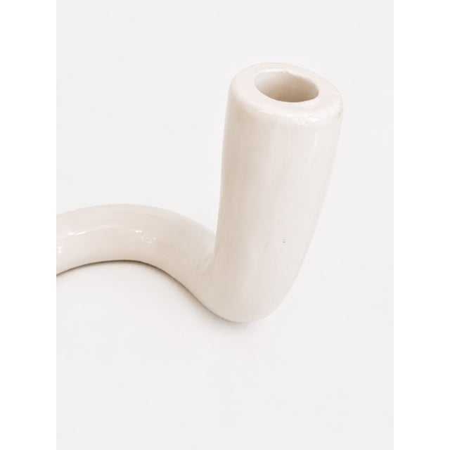 Contemporary Large Sculptural Organic Modern White Ceramic Double Taper Candle Holder For Sale - Image 3 of 4