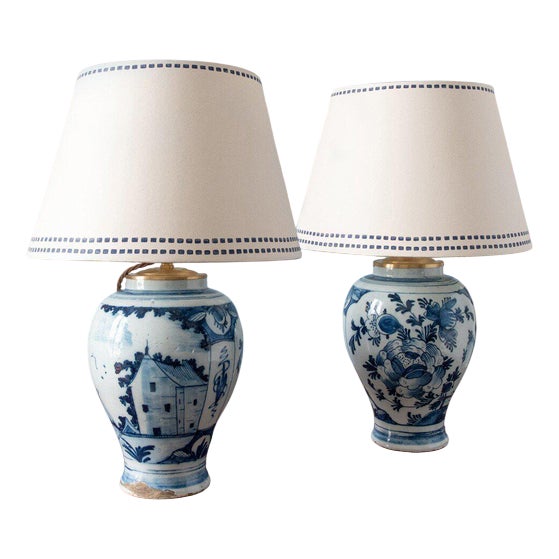 Dutch Baluster Vase Lamps from Delft, 1700s, Set of 2 For Sale