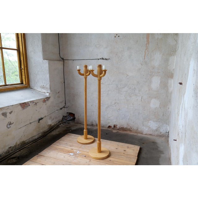 Scandinavian Modern Sculptural Floor Lamps in Pine, Sweden 1970s, Set of 2 For Sale - Image 16 of 17