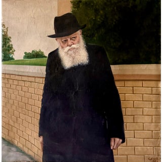 Large Judaica Original Oil Rabbi Painting Lubavitcher Rebbe 770 Chabad, New York, 1994 For Sale