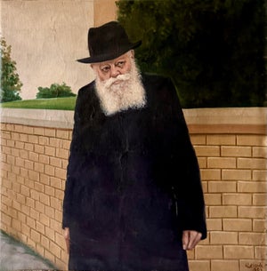 Large Judaica Original Oil Rabbi Painting Lubavitcher Rebbe 770 Chabad, New York, 1994
