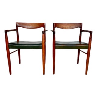 Set of Danish Armchairs in Teak with Leather Seats by H.W. Klein for Bramin, 1960s For Sale