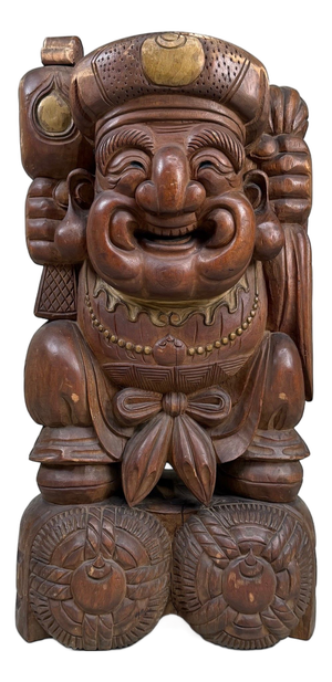 Large Vintage Japanese Wooden Daikoku Statue, 1930s