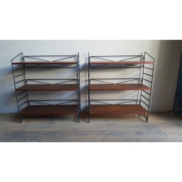 1970s Lacquered Metal & Mahogany Veneer Shelving Units, 1979, Set of 2 For Sale - Image 5 of 11