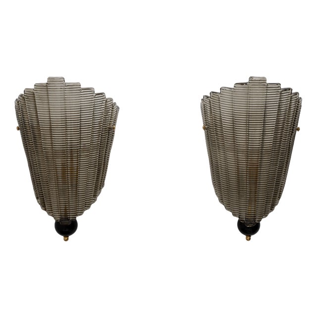 Italian Modern Murano Glass Textured Wall Sconces, 1980s, Set of 2 For Sale