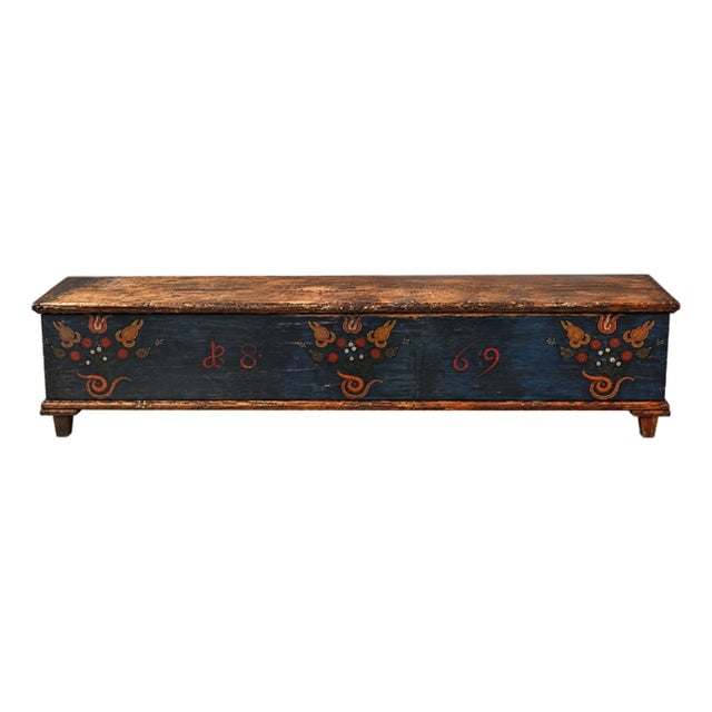 Antique Eastern European Floral Painted Pine Wood Marriage Chest/Marriage Box (Dated 1869) For Sale
