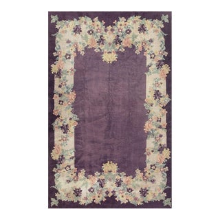 1920s Antique Purple Open Field Chinese Handknotted Art Deco Wool Room Size Rug For Sale