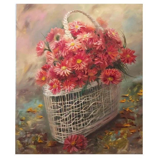 Elena Mardashova, Coral Flowers, Oil Painting, 2023 For Sale