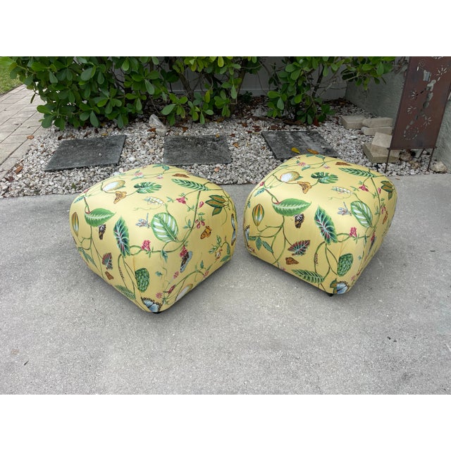 Vintage Newly Upholstered Ottomans in Thibaut “Lillian” Fabric – Coastal Palm Beach Style, Pair For Sale - Image 10 of 12