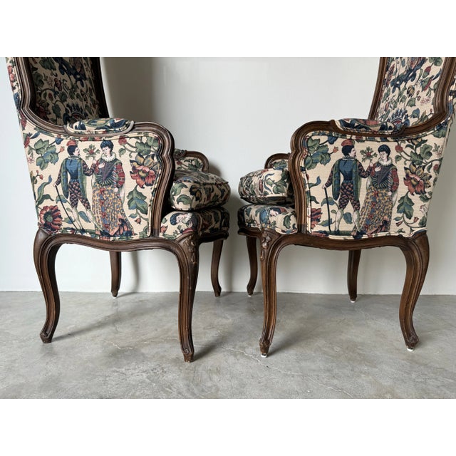 Vintage Hollywood Regency Louis XV-Style High-Back Carved Wood Accent Chairs - A Pair/Sold For Sale In Miami - Image 6 of 12