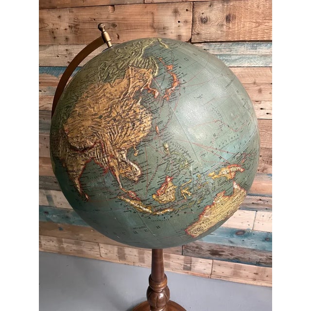 Antique 1920s floor standing raised relief globe by Paul Rath Liepzig Germany. Scale 1:20,000,000, heights & depths shown...
