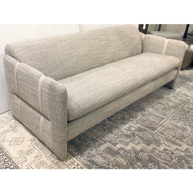 Caracole Caracole Modern Taupe and Ivory Textured Cigar Club Sofa For Sale - Image 4 of 6
