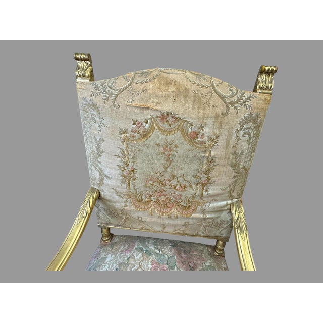 Antique Victorian Louis XVI Style Gilt Wood Fauteuil Throne Tall Back Armchair For Sale - Image 6 of 8