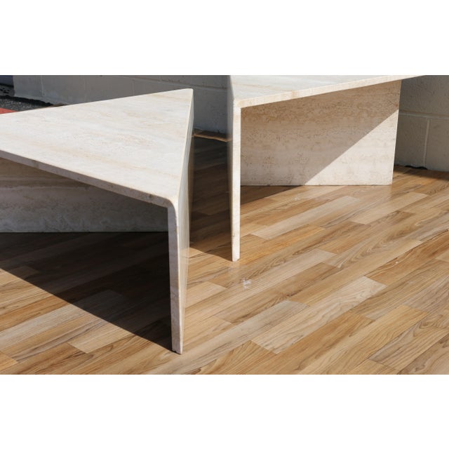 1970s Italian Travertine Triangular Two-Piece Coffee Table For Sale - Image 11 of 18