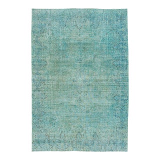 Antique Overdyed Wool Rug With Allover Design in Turquoise For Sale