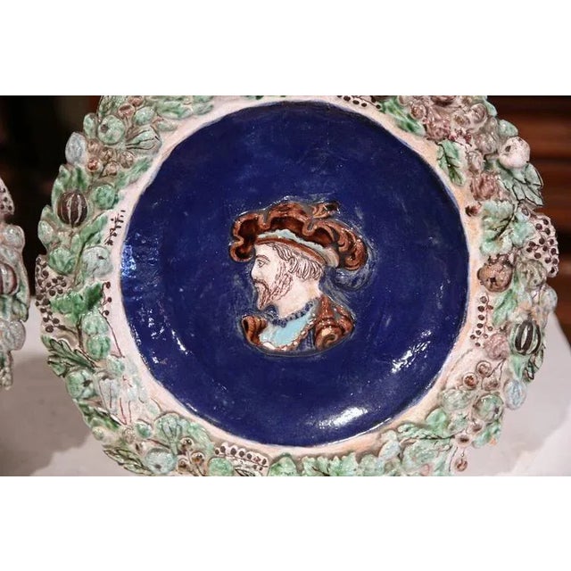 19th Century French Hand Painted Barbotine Chargers - A Pair For Sale In Dallas - Image 6 of 11