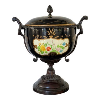 Vintage Hand Painted Maitland Smith Enamel Lidded Urn For Sale