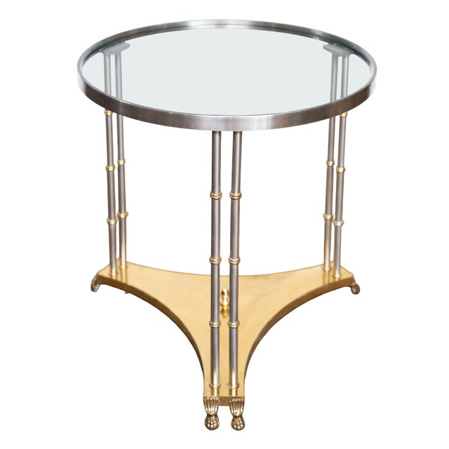 French French Modern Round Occasional Table of Brushed Chrome and Brass - Maison Jansen For Sale - Image 3 of 11